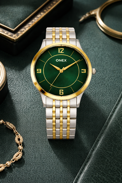ONEX Men's Classic Green Dial Two-Tone Stainless Steel Analog Watch