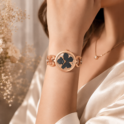 ONEX Rose Gold Women’s Bracelet Watch with Black Textured Dial & Crystal Accents