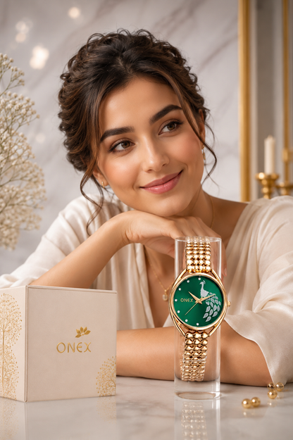 ONEX Elegant Rose Gold Bracelet Watch for Women | Stylish Green Dial Analog Watch | Party & Daily Wear