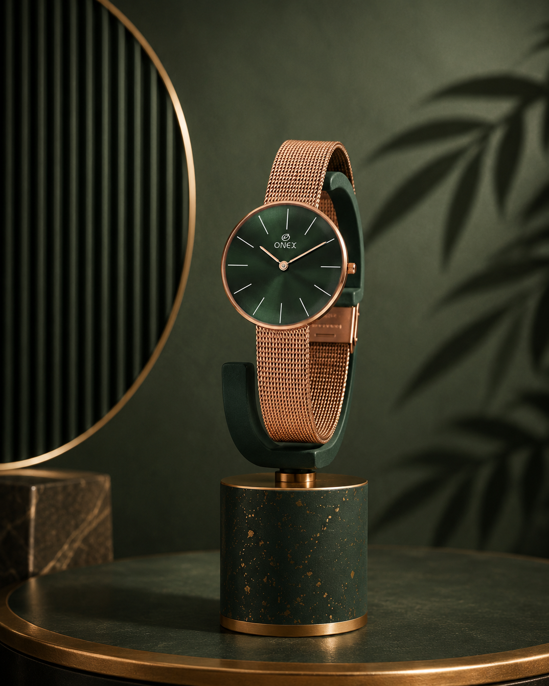 ONEX Women’s Rose Gold Analog Watch with Minimalist Dial & Mesh Metal Strap