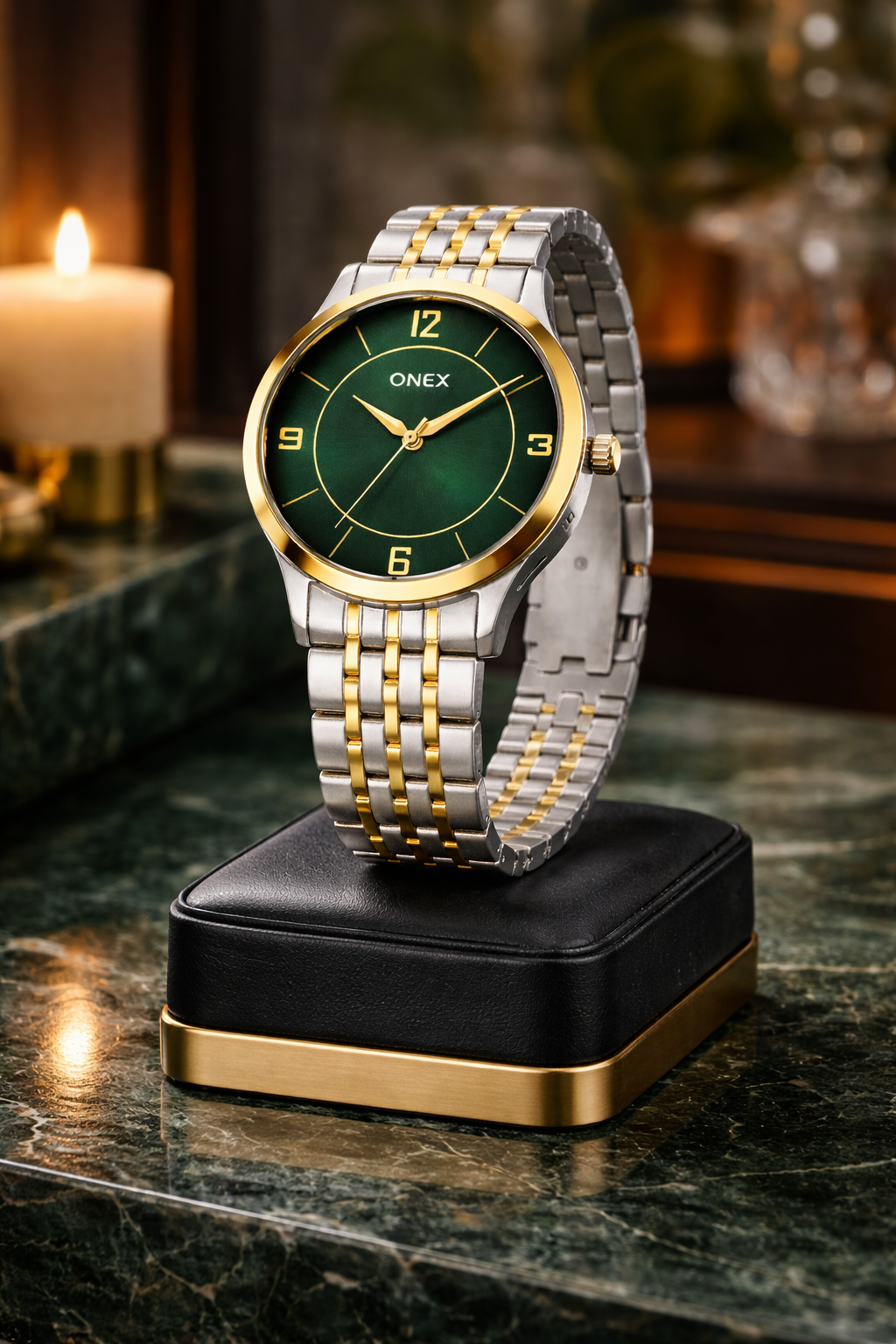 ONEX Men's Classic Green Dial Two-Tone Stainless Steel Analog Watch
