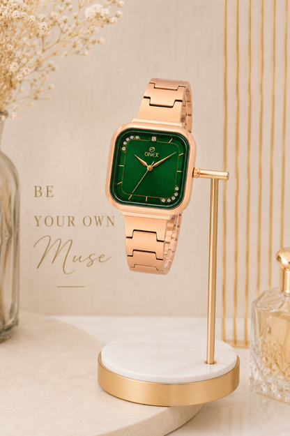 ONEX Rose Gold Square Dial Analog Watch for Women | Crystal Accent Dial | Metal Strap