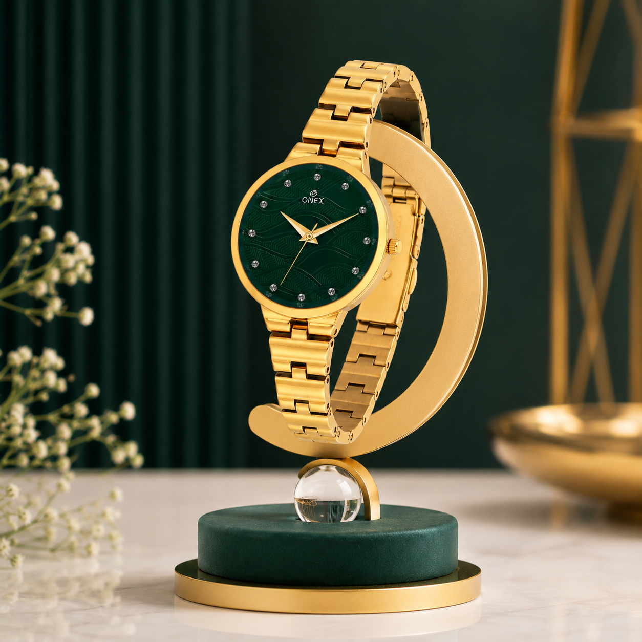 ONEX Stylish Gold Bracelet Watch for Women with Designer Textured Dial