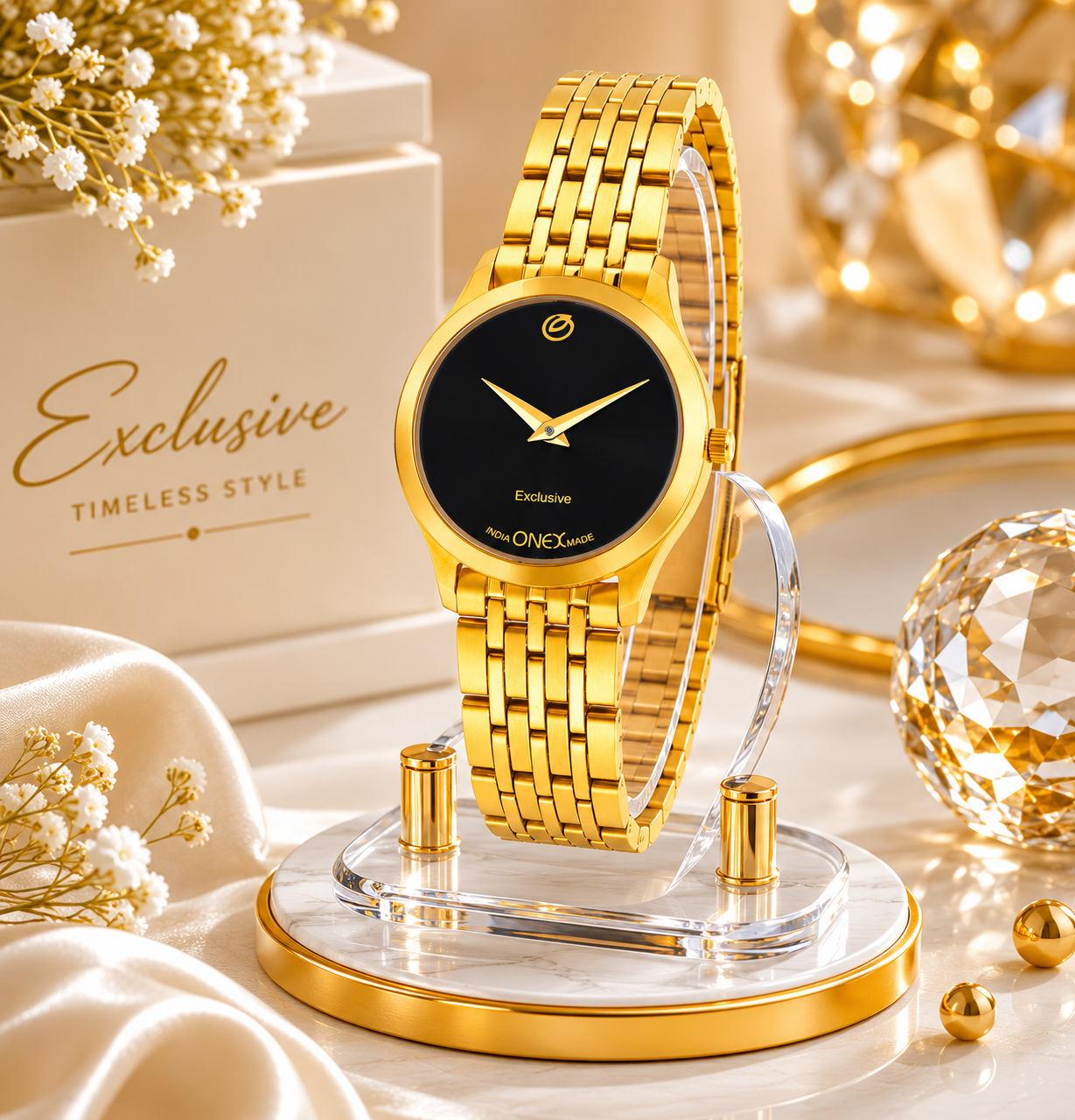 Exclusive India OneX Gold Analog Watch for Women | Premium Gold Finish Stainless Steel Strap