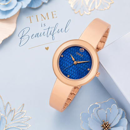 OneX Premium Rose Gold Analog Watch | Crystal-Studded Dial & Metal Bracelet