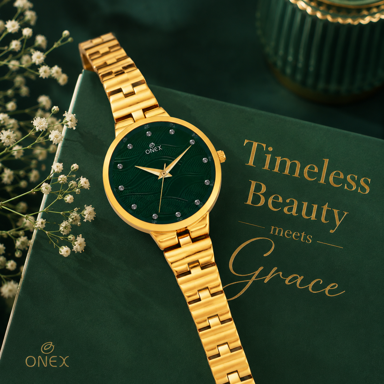 ONEX Stylish Gold Bracelet Watch for Women with Designer Textured Dial