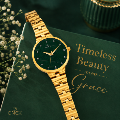 ONEX Stylish Gold Bracelet Watch for Women with Designer Textured Dial