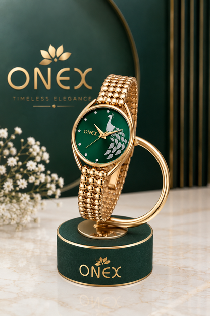 ONEX Elegant Rose Gold Bracelet Watch for Women | Stylish Green Dial Analog Watch | Party & Daily Wear