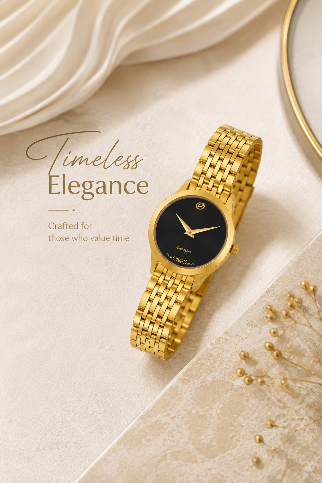 Exclusive India OneX Gold Analog Watch for Women | Premium Gold Finish Stainless Steel Strap