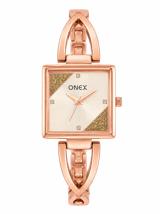 ONEX Women’s Rose Gold Square Dial Bracelet Watch | Premium Designer Analog Watch for Girls & Women