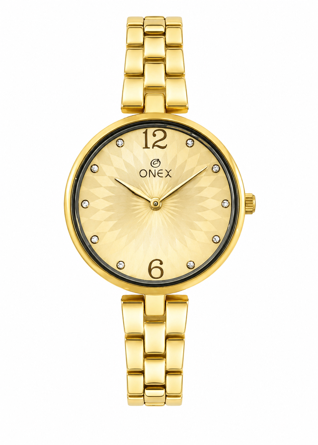 ONEX Women’s Gold-Tone Designer Bracelet Watch with Crystal Studded Dial