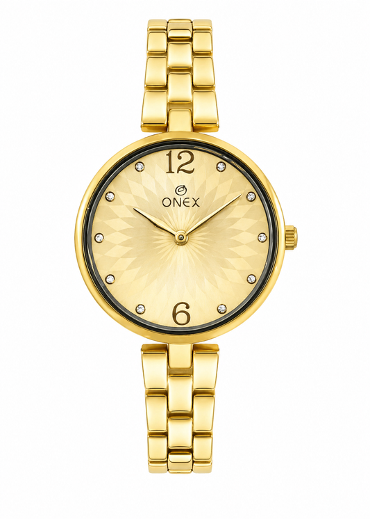 ONEX Women’s Gold-Tone Designer Bracelet Watch with Crystal Studded Dial