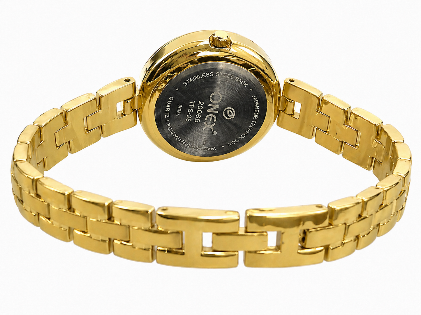 ONEX Women’s Gold-Tone Designer Bracelet Watch with Crystal Studded Dial Green