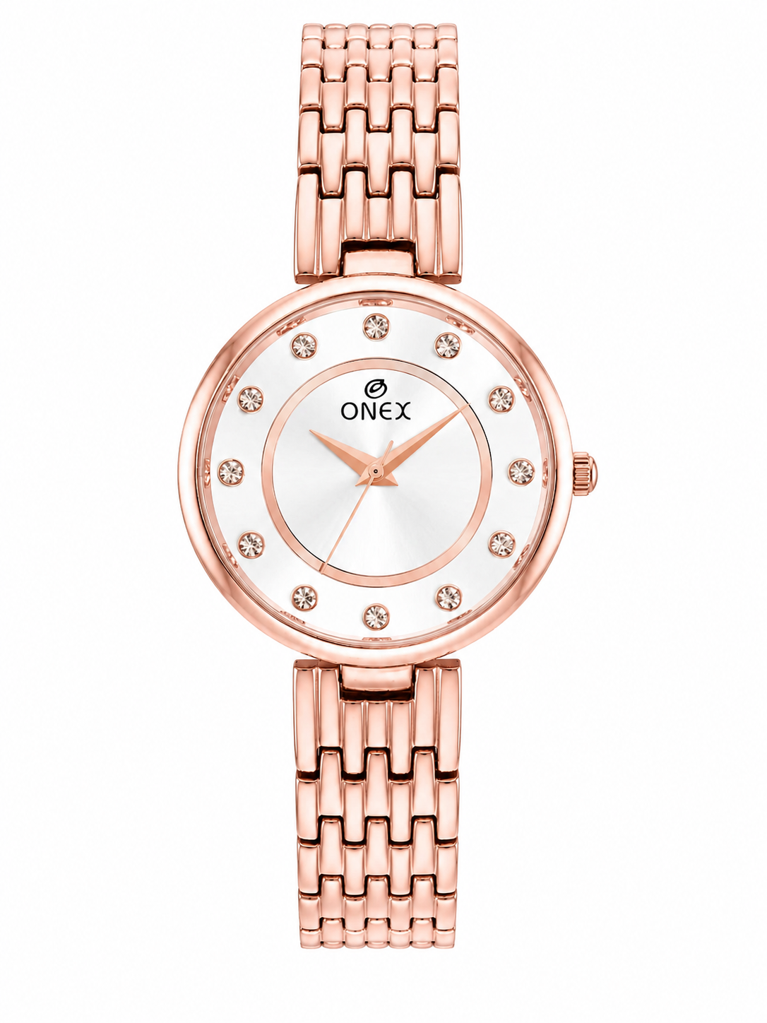 Onex Women’s Silver Analog Watch with Crystal Studded Dial & Stainless Steel Bracelet