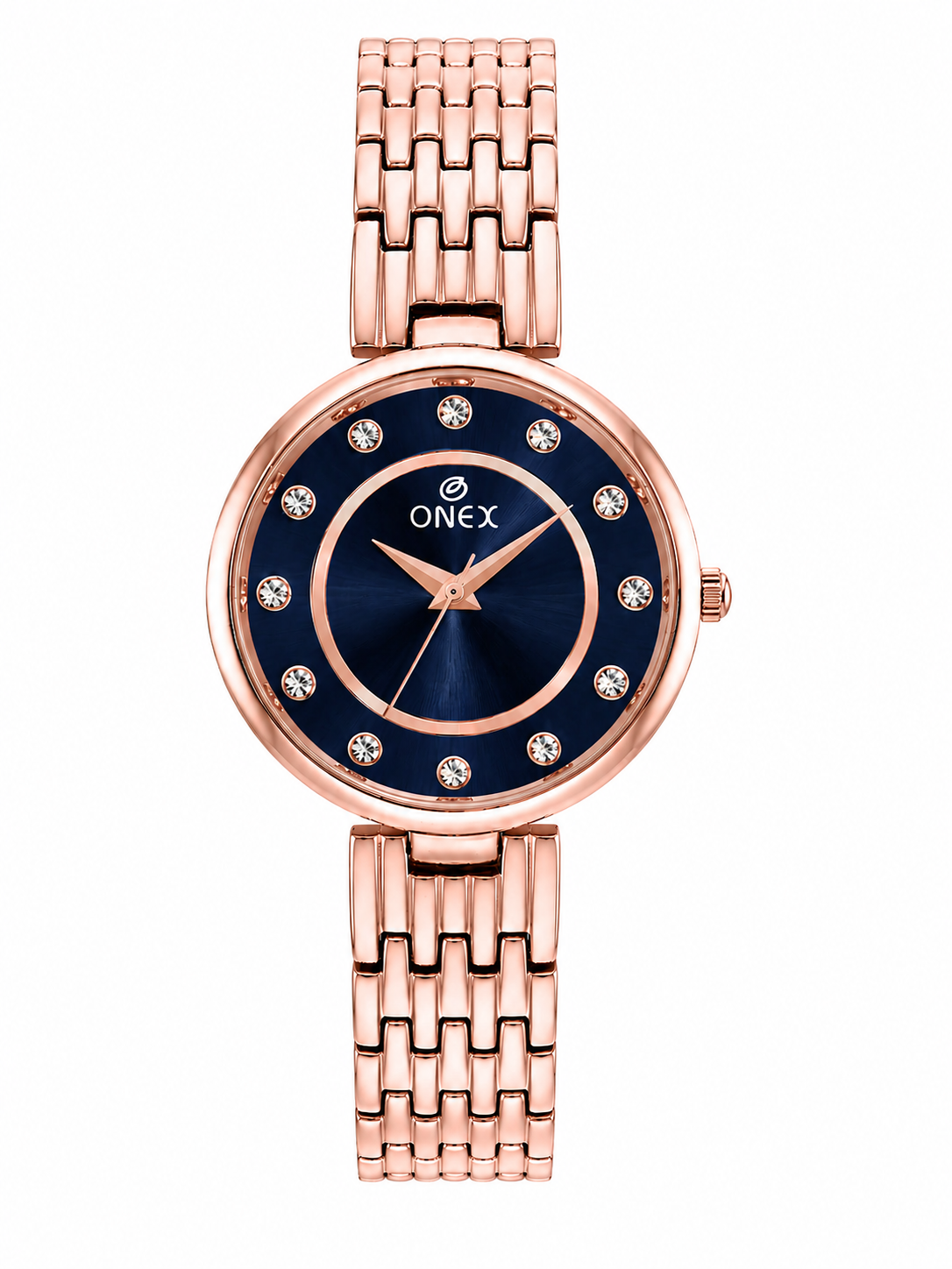 Onex Women’s Blue Analog Watch with Crystal Studded Dial & Stainless Steel Bracelet