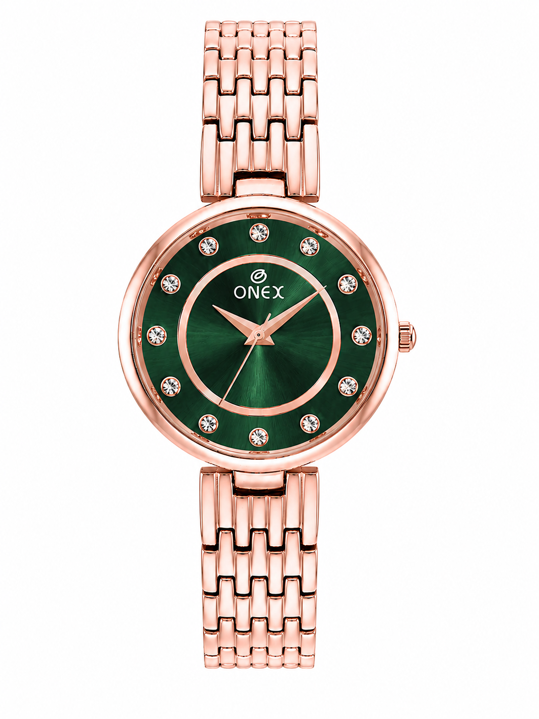 Onex Women’s Green Analog Watch with Crystal Studded Dial & Stainless Steel Bracelet