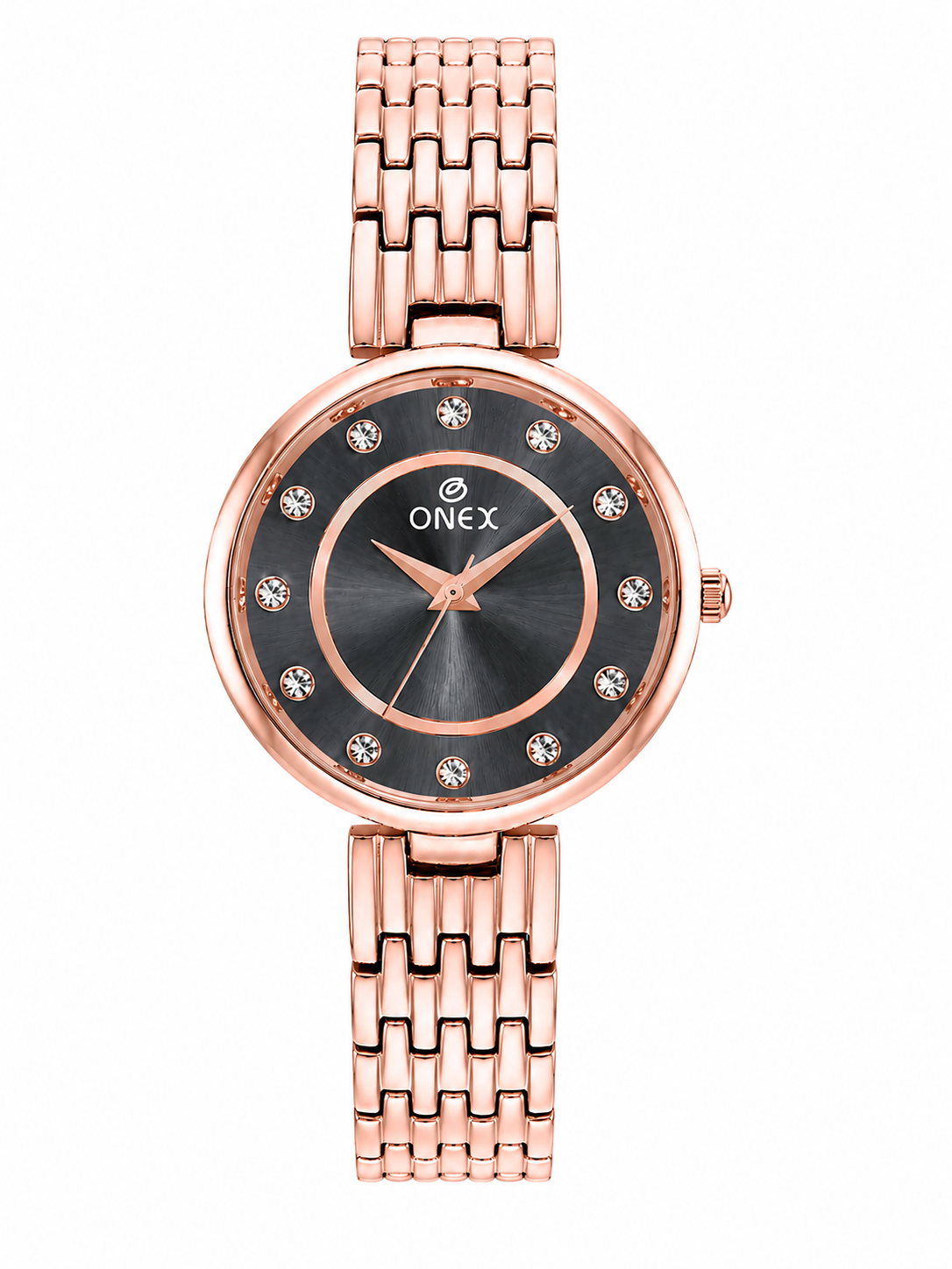 Onex Women’s Grey Analog Watch with Crystal Studded Dial & Stainless Steel Bracelet