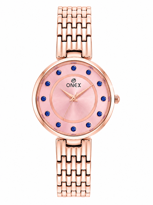 Onex Women’s Pink Analog Watch with Crystal Studded Dial & Stainless Steel Bracelet