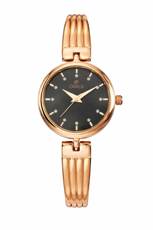 Onex Women’s Rose Gold Bracelet Watch | Elegant Slim Analog Dial with Crystal Markers | Premium Stainless Steel Strap