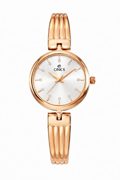 Onex Women’s Rose Gold Bracelet Watch | Elegant Slim Analog Dial with Crystal Markers | Premium Stainless Steel Strap