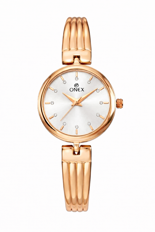 Onex Women’s Rose Gold Bracelet Watch | Elegant Slim Analog Dial with Crystal Markers | Premium Stainless Steel Strap
