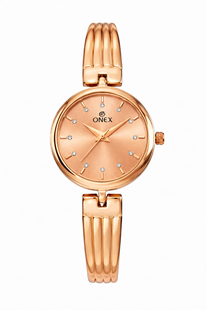Onex Women’s Rose Gold Bracelet Watch | Elegant Slim Analog Dial with Crystal Markers | Premium Stainless Steel Strap