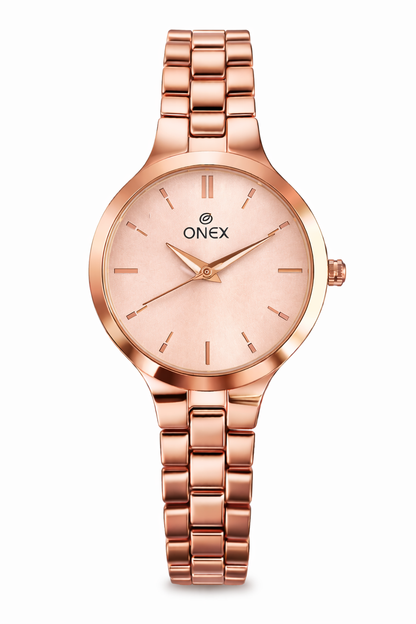 Onex Women’s Rose Gold Slim Bracelet Watch – Elegant Minimal Dial Design