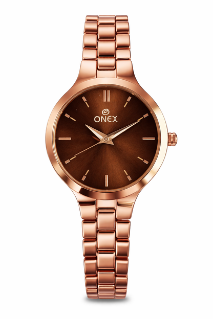 Onex Women’s Rose Gold Slim Bracelet Watch – Elegant Minimal Dial Design