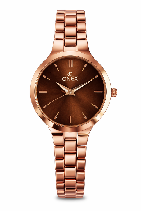Onex Women’s Rose Gold Slim Bracelet Watch – Elegant Minimal Dial Design