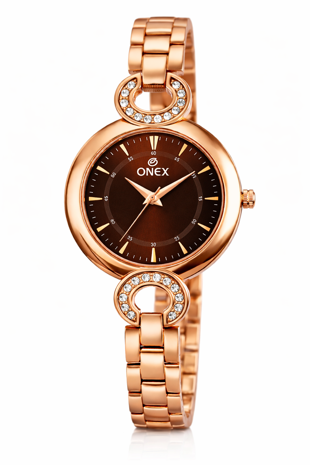 Onex Women’s Brown Dial Rose Gold Bracelet Watch with Crystal Accents