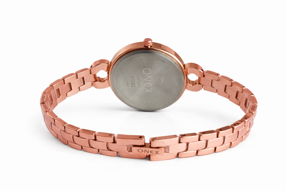 Onex Women’s Brown Dial Rose Gold Bracelet Watch with Crystal Accents