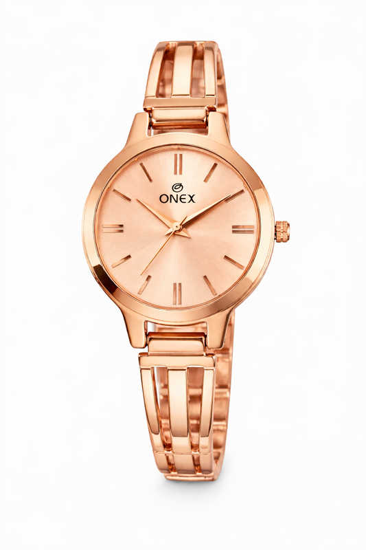 Onex Women’s Rose Gold Slim Bracelet Watch – Elegant Minimal Dial Design