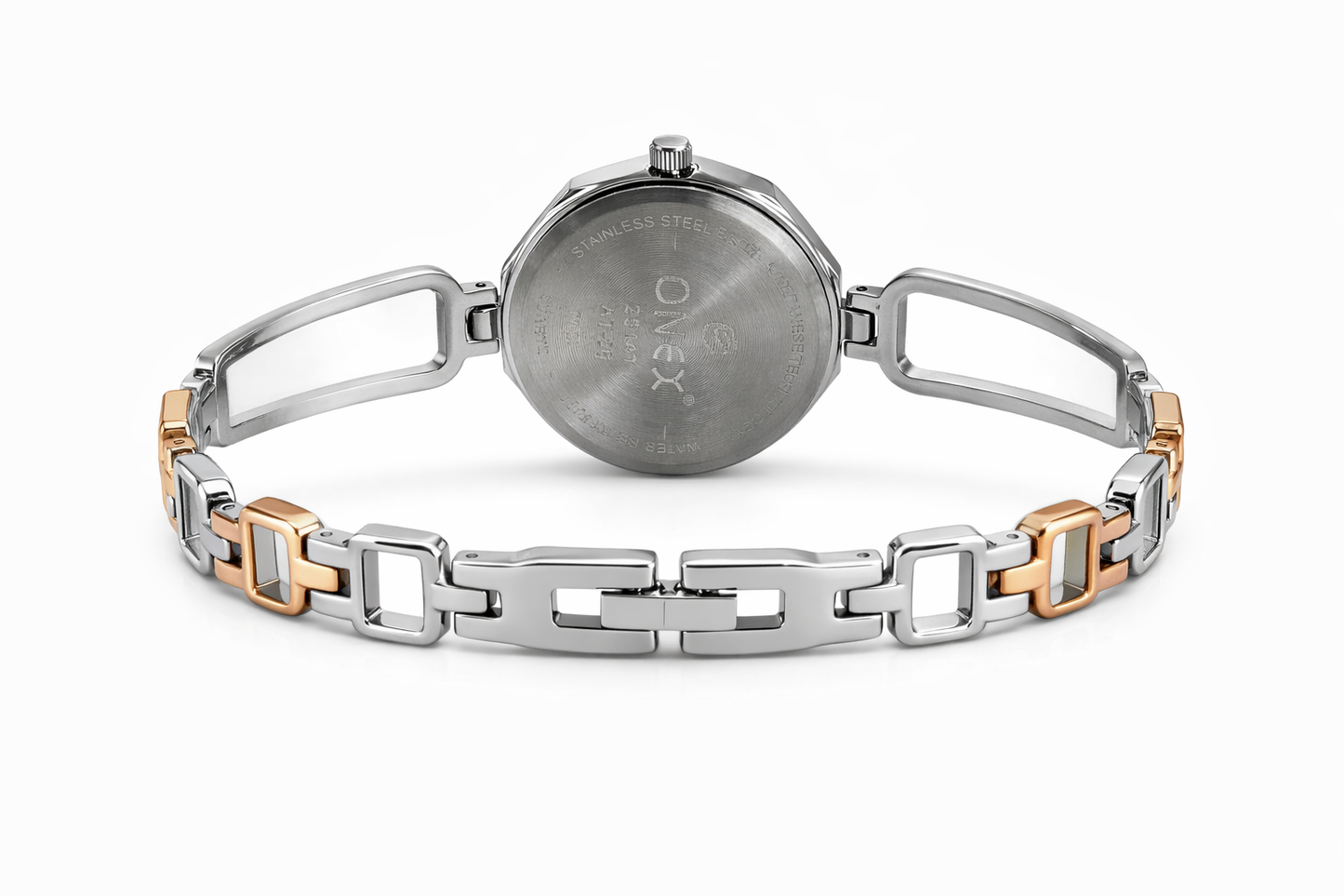 Onex Women’s Rose Gold - Silver Two Tone Bracelet Watch with Brown Dial & Crystal Flower Accents