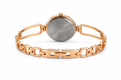 Onex Women’s Rose Gold Bracelet Watch with Silver Dial & Crystal Flower Accents