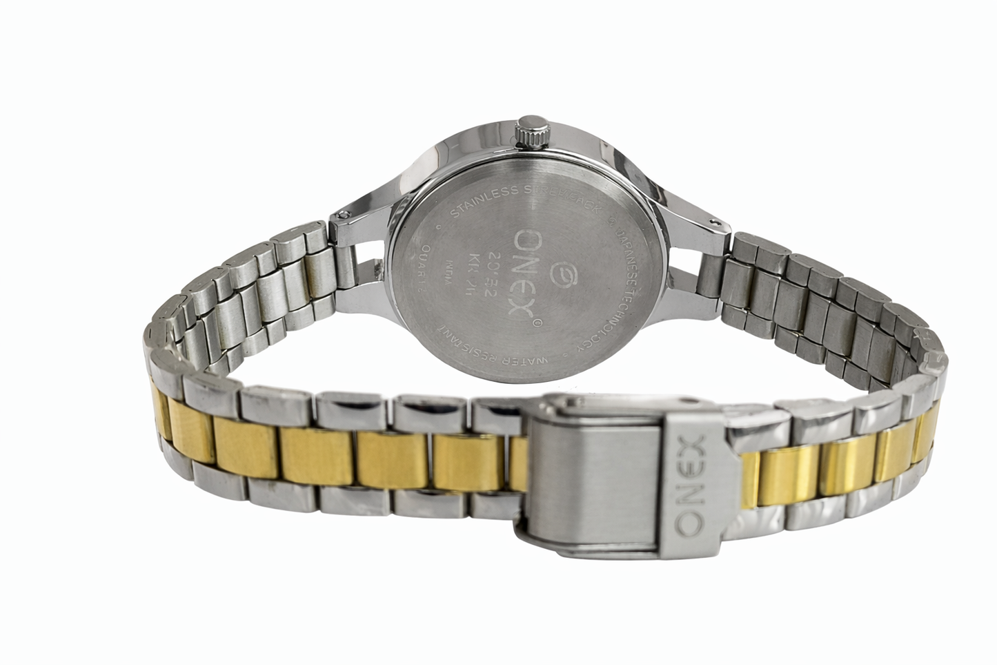 Onex Women’s Two Tone Silver Dial Analog Watch | Fluted Gold Bezel | Stainless Steel Silver & Gold Bracelet | Elegant Floral Design | Premium Ladies Wrist Watch