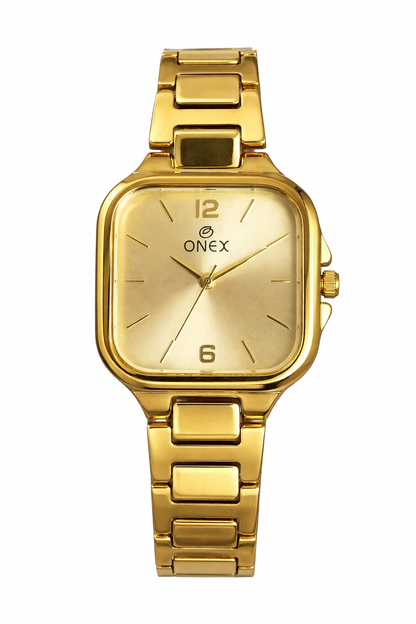 Onex Elegant Gold Square Dial Women’s Watch – Premium Stainless Steel Bracelet