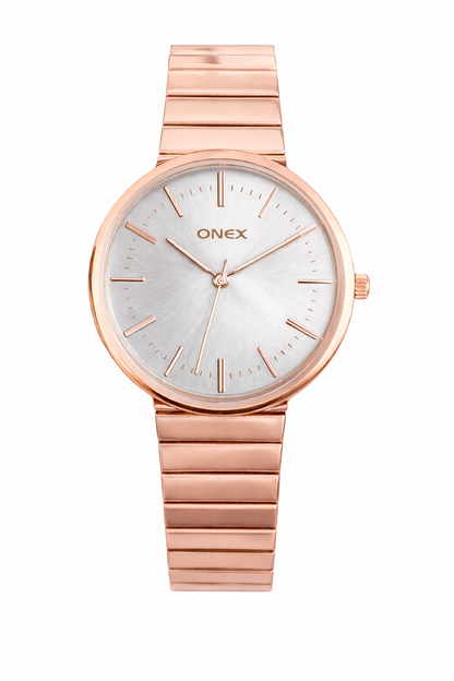 Onex Women’s Rose Gold Bracelet Watch with Silver Dial – Elegant Slim Analog Wrist Watch