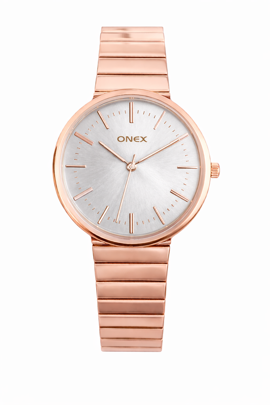 Onex Women’s Rose Gold Bracelet Watch with Silver Dial – Elegant Slim Analog Wrist Watch