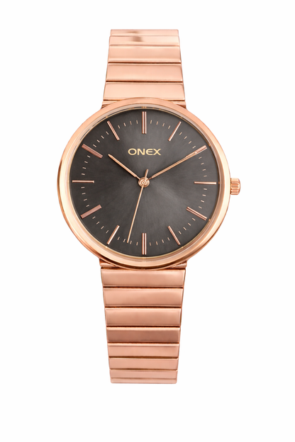 Onex Women’s Rose Gold Bracelet Watch with Grey Dial – Elegant Slim Analog Wrist Watch
