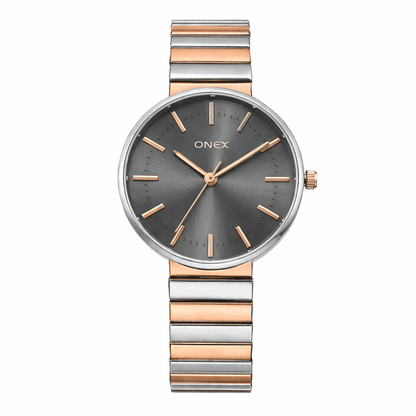 Onex Women’s Two Tone Bracelet Watch with Grey Dial – Elegant Slim Analog Wrist Watch