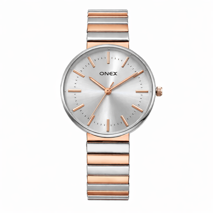 Onex Women’s Two Tone Bracelet Watch with Silver Dial – Elegant Slim Analog Wrist Watch