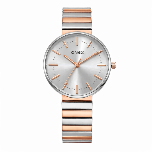 Onex Women’s Two Tone Bracelet Watch with Silver Dial – Elegant Slim Analog Wrist Watch
