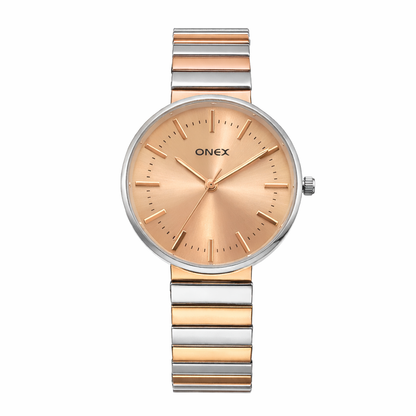 Onex Women’s Two Tone Bracelet Watch with Rosegold Dial – Elegant Slim Analog Wrist Watch