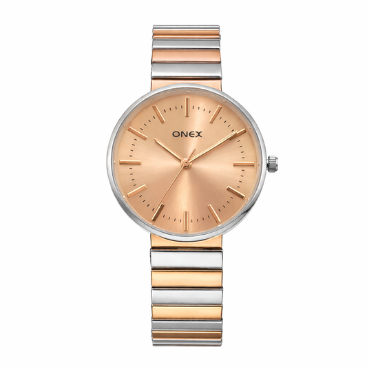 Onex Women’s Two Tone Bracelet Watch with Rosegold Dial – Elegant Slim Analog Wrist Watch