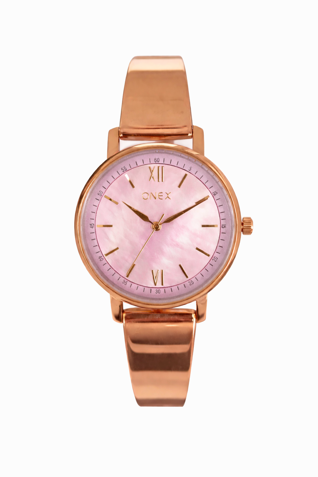 Onex Women’s Rose Gold Bracelet Watch with Pink Mother of Pearl Dial