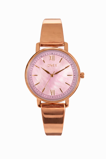 Onex Women’s Rose Gold Bracelet Watch with Pink Mother of Pearl Dial