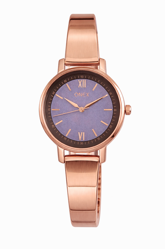 Onex Women’s Rose Gold Bracelet Watch with Black Mother of Pearl Dial