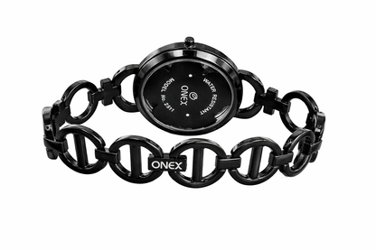 ONEX Black Women’s Bracelet Watch with Light Grey Textured Dial & Crystal Accents