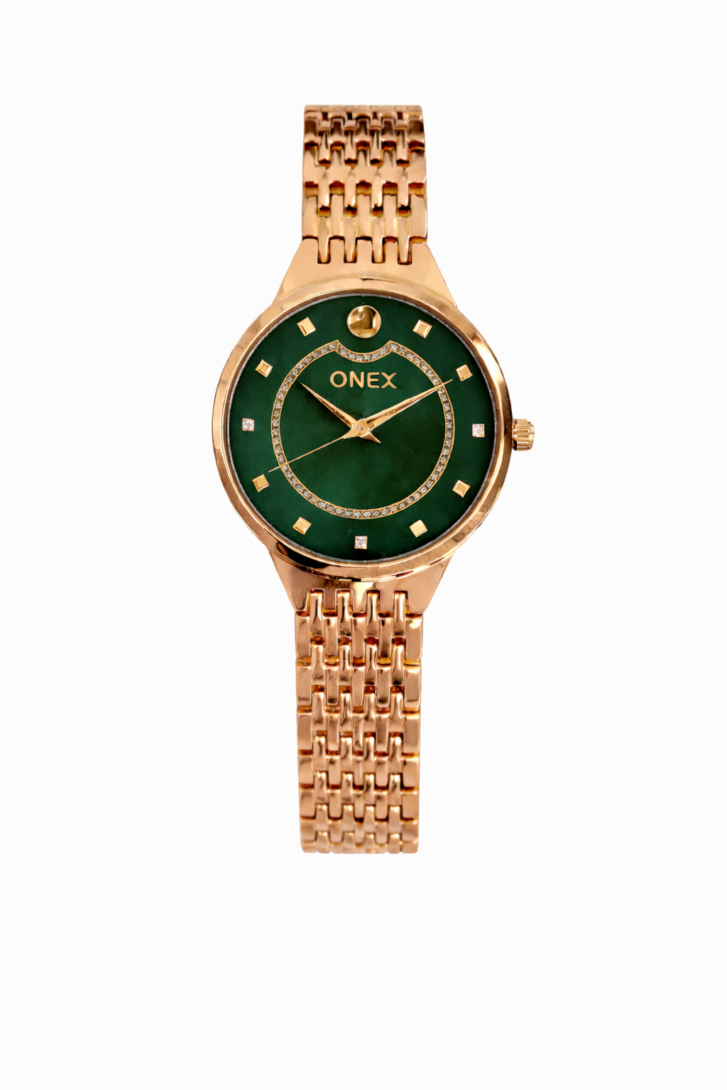 Onex Women’s Rose Gold Analog Watch with Crystal Studded Dial & Bracelet Strap
