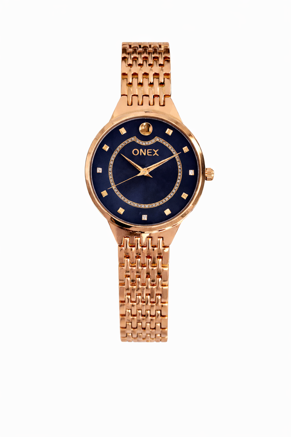 Onex Women’s Rose Gold Analog Watch with Crystal Studded Dial & Bracelet Strap
